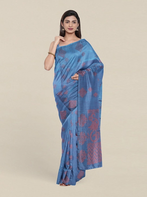 

Pothys Blue & Copper-Toned Woven Design Zari Pure Silk Saree