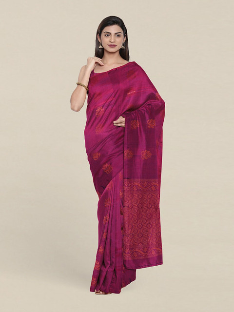 

Pothys Purple & Copper-Toned Ethnic Motifs Zari Pure Silk Saree