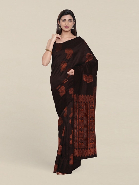 

Pothys Coffee Brown & Copper-Toned Woven Design Zari Pure Silk Saree
