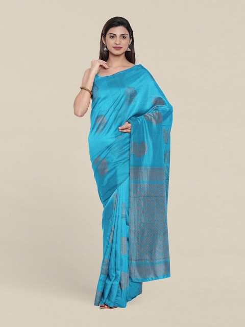 

Pothys Blue & Copper-Toned Woven Design Zari Pure Silk Saree