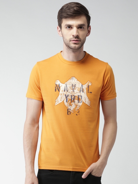 

Nautica Men Orange Printed Round Neck Slim Fit T-shirt