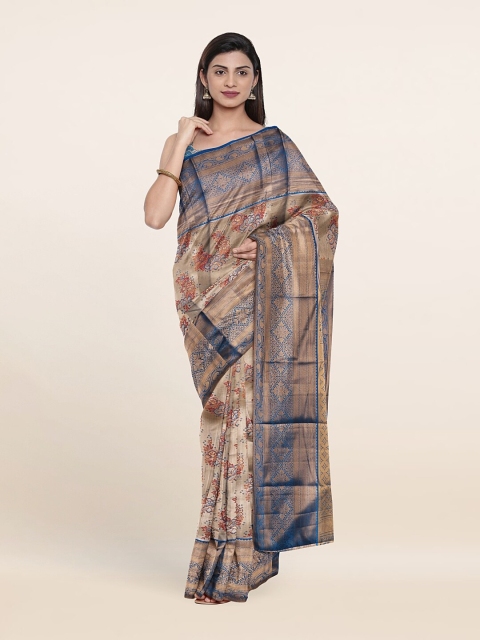

Pothys Cream-Coloured & Pink Floral Zari Pure Silk Saree