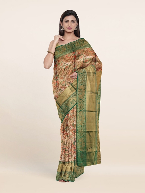 

Pothys Green & Peach-Coloured Floral Zari Pure Silk Saree