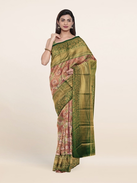 

Pothys Peach-Coloured & Green Floral Zari Pure Silk Saree