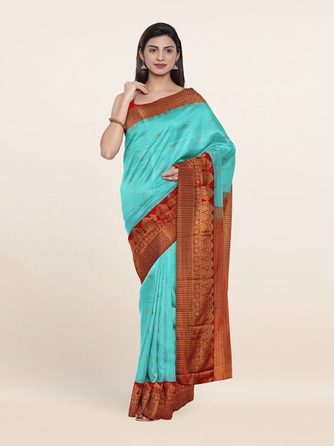 

Pothys Blue & Red Woven Design Zari Pure Silk Kanjeevaram Saree