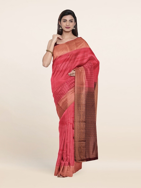 

Pothys Pink & Brown Woven Design Zari Pure Silk Kanjeevaram Saree