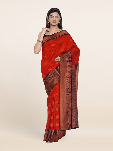 

Pothys Red & Blue Woven Design Zari Pure Silk Kanjeevaram Saree