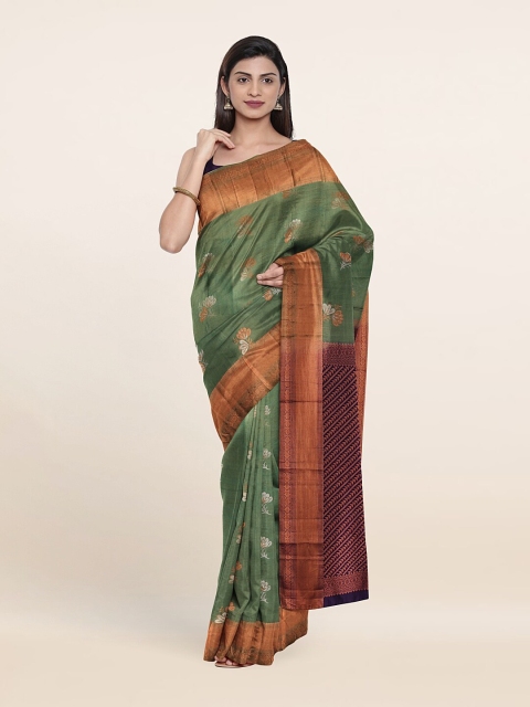 

Pothys Green & Copper-Toned Woven Design Zari Pure Silk Kanjeevaram Saree