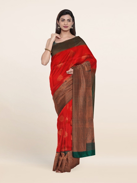 

Pothys Red & Blue Ethnic Motifs Zari Pure Silk Kanjeevaram Saree