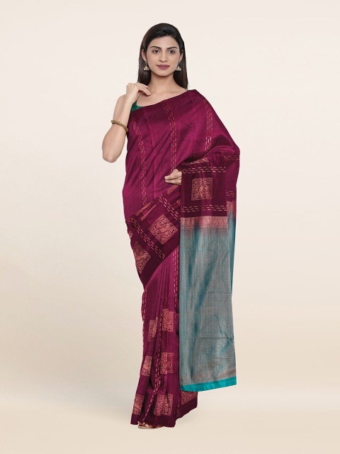 

Pothys Purple & Blue Ethnic Motifs Zari Pure Silk Kanjeevaram Saree