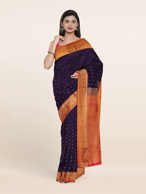 

Pothys Violet & Red Woven Design Zari Pure Silk Kanjeevaram Saree