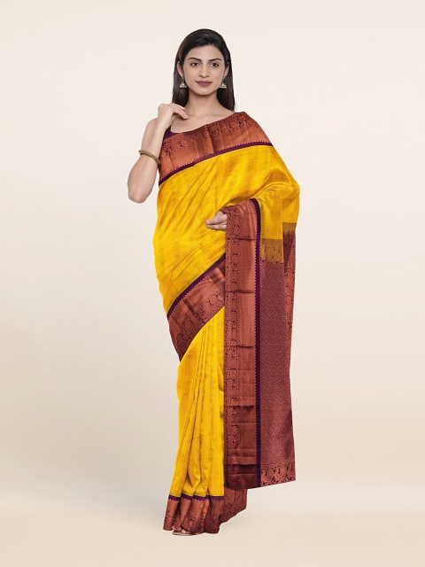 

Pothys Yellow & Blue Floral Zari Pure Silk Kanjeevaram Saree