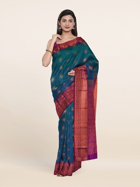 

Pothys Blue & Pink Ethnic Motifs Zari Pure Silk Kanjeevaram Saree