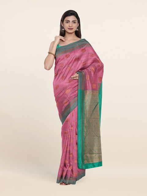 

Pothys Pink & Green Ethnic Motifs Zari Pure Silk Saree