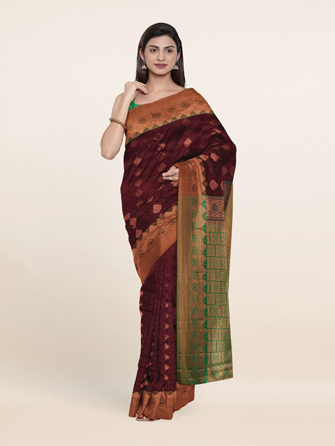 

Pothys Maroon & Green Woven Design Zari Pure Silk Saree