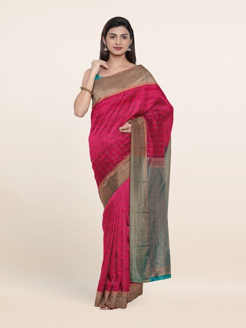 

Pothys Pink & Turquoise Blue Zari Pure Silk Saree
