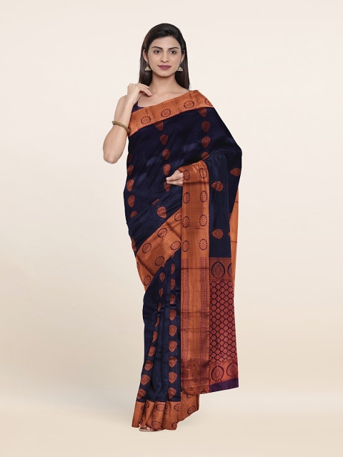 

Pothys Navy Blue & Copper-Toned Floral Zari Pure Silk Saree