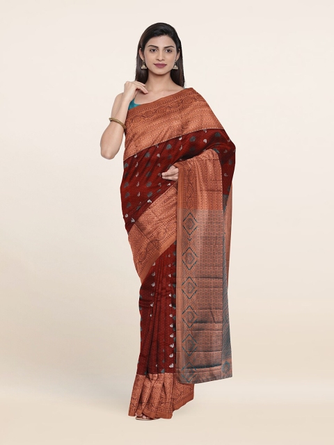 

Pothys Maroon & Turquoise Blue Ethnic Motifs Zari Pure Silk Saree