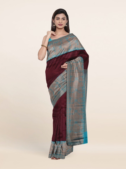 

Pothys Purple & Turquoise Blue Woven Design Zari Pure Silk Saree