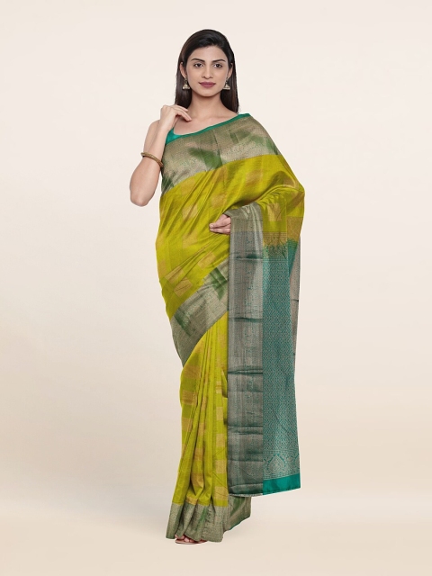 

Pothys Green & Turquoise Blue Woven Design Zari Pure Silk Kanjeevaram Saree