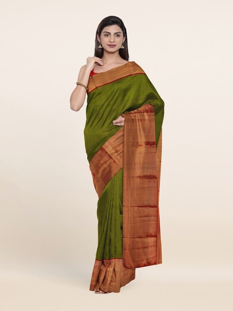 

Pothys Solid Zari Woven Design Border Pure Silk Kanjeevaram Saree, Green
