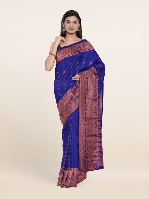 

Pothys Blue & Copper-Toned Woven Design Zari Pure Silk Kanjeevaram Saree