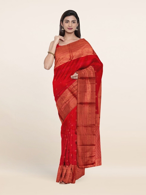 

Pothys Red & Copper-Toned Woven Design Zari Pure Silk Kanjeevaram Saree