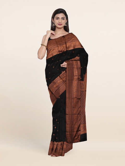 

Pothys Black & Copper-Toned Ethnic Motifs Zari Pure Silk Kanjeevaram Saree