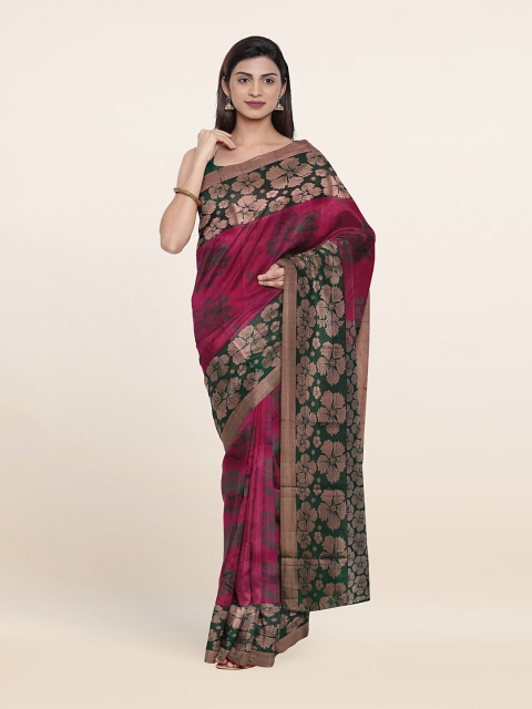 

Pothys Purple & Green Floral Zari Pure Silk Kanjeevaram Saree