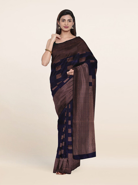 

Pothys Woven Design Zari Pure Silk Kanjeevaram Saree, Navy blue