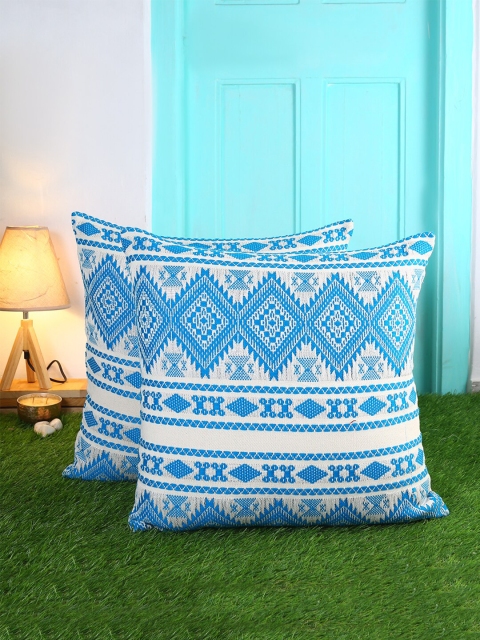 

KRAVIKA Set of 2 Geometric Square Cushion Covers, Blue