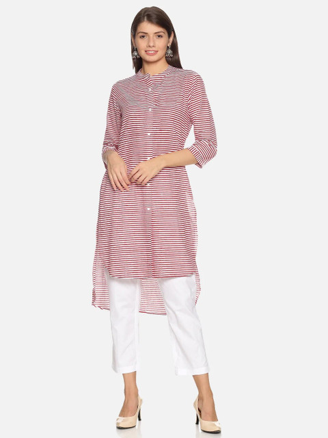

NANGALIA RUCHIRA Women Striped High-Low Kurta, Red