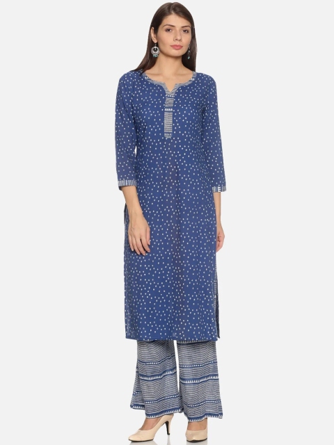 

NANGALIA RUCHIRA Women Navy Blue Printed Pure Cotton Kurta with Palazzos