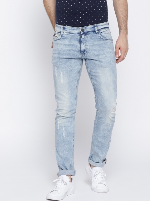 

John Players Men Blue Skinny Fit Mid-Rise Low Distress Stretchable Jeans