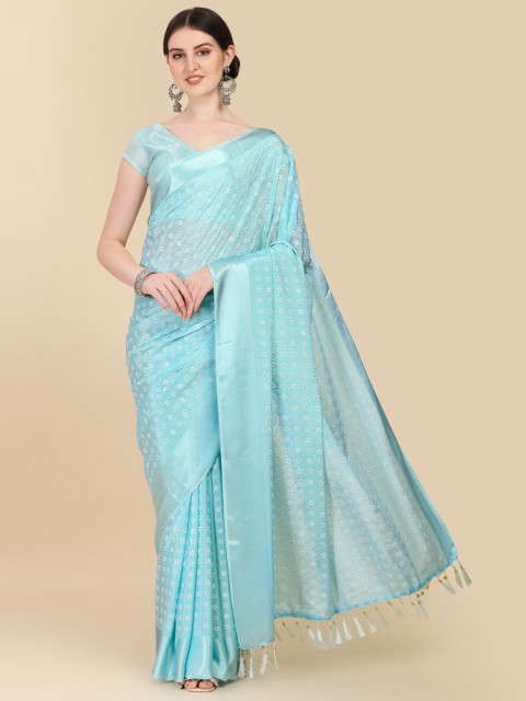 

Fab Dadu Blue & White Floral Satin Ready to Wear Saree