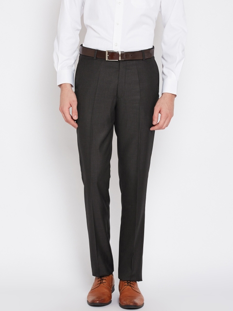 

John Players Men Charcoal Grey Solid Formal Trousers