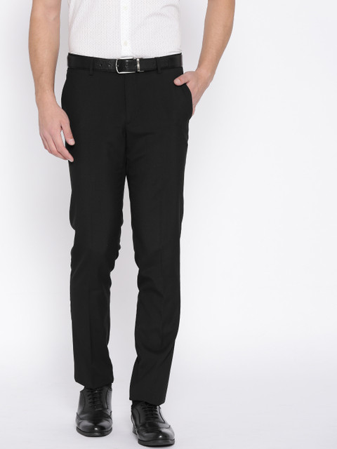 

John Players Men Black Slim Fit Solid Formal Trousers