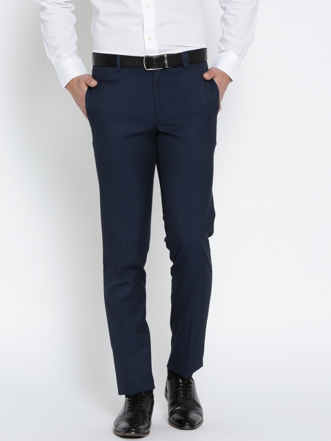 

John Players Men Navy Blue Regular Fit Solid Formal Trousers