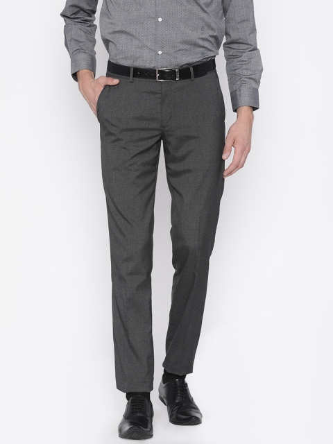 

John Players Men Charcoal Grey Slim Fit Solid Formal Trousers