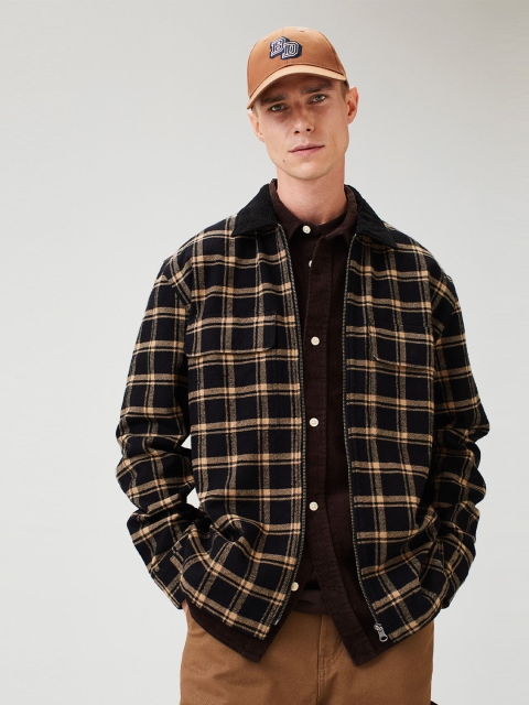

H&M Men Beige & Black Relaxed Fit Twill overshirt