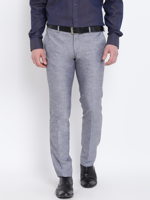 

John Players Men Grey Slim Fit Solid Formal Trousers