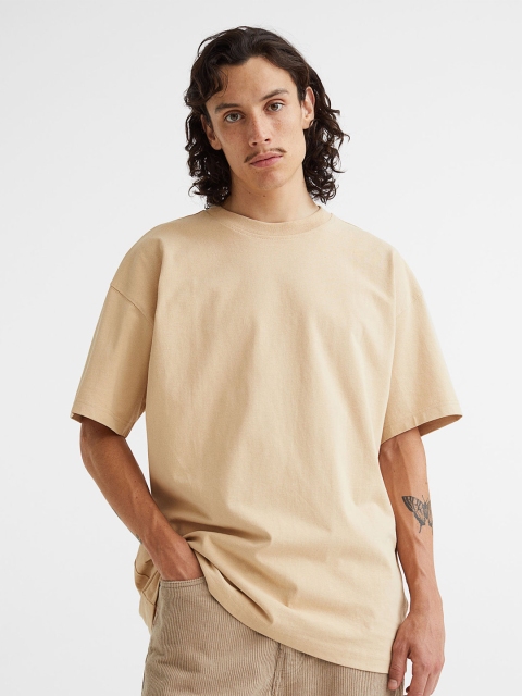 

H&M Men Oversized Fit Cotton T-shirt, Beige