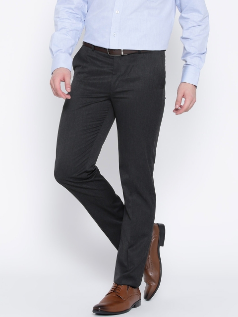 

John Players Men Charcoal Grey Solid Formal Trousers