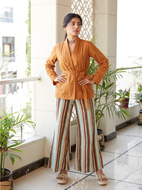 

NANGALIA RUCHIRA Women Tan Linen Cinched Waist Top