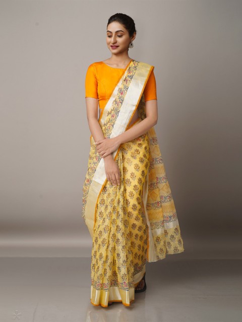 

Unnati Silks Ethnic Motifs Zari Pure Cotton Kota Saree, Yellow