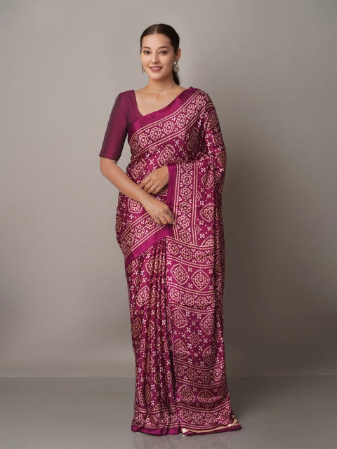 

Unnati Silks Purple & White Bandhani Saree