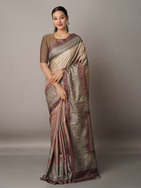 

Unnati Silks Ethnic Motifs Block Print Saree, Grey