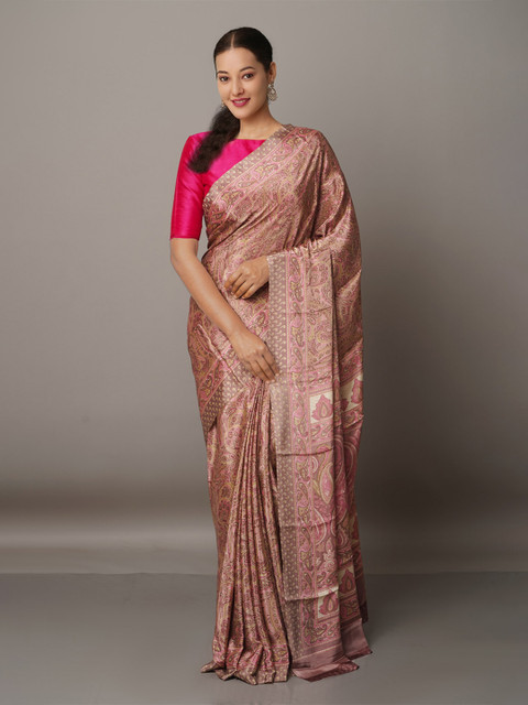 

Unnati Silks Ethnic Motifs Block Print Saree, Pink