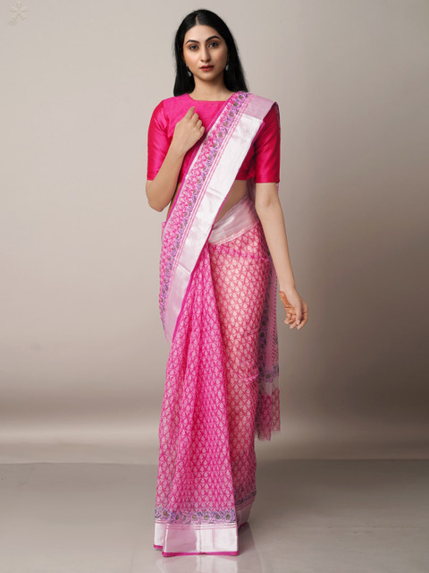 

Unnati Silks Ethnic Motifs Zari Pure Cotton Kota Saree, Pink
