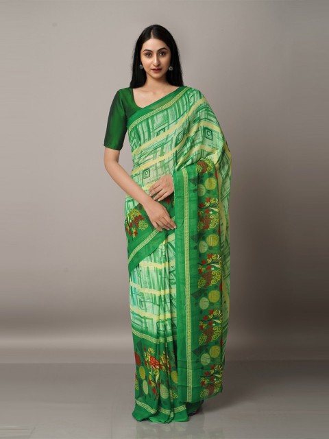 

Unnati Silks Block Printed Saree, Green